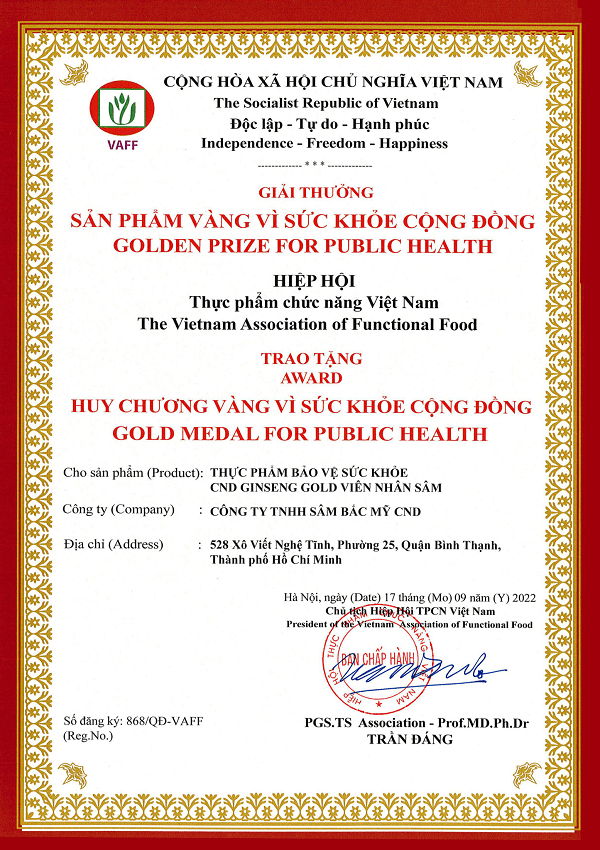 Giải thưởng cnd ginseng đạt được - giải 1